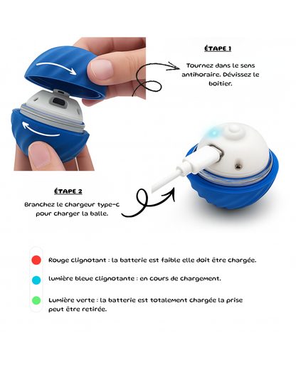 Balle interactive anti-stress et ennui rechargeable USB